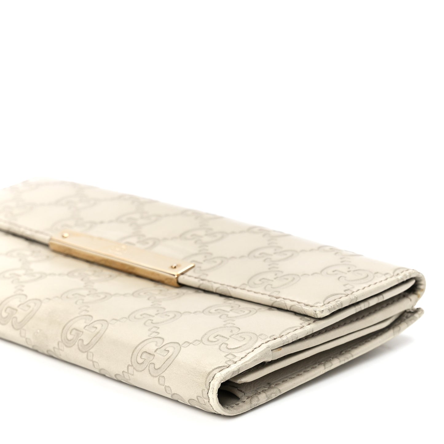 Guccissima Margaux Calfskin Metal Bar Continental Flap Wallet Mystic White