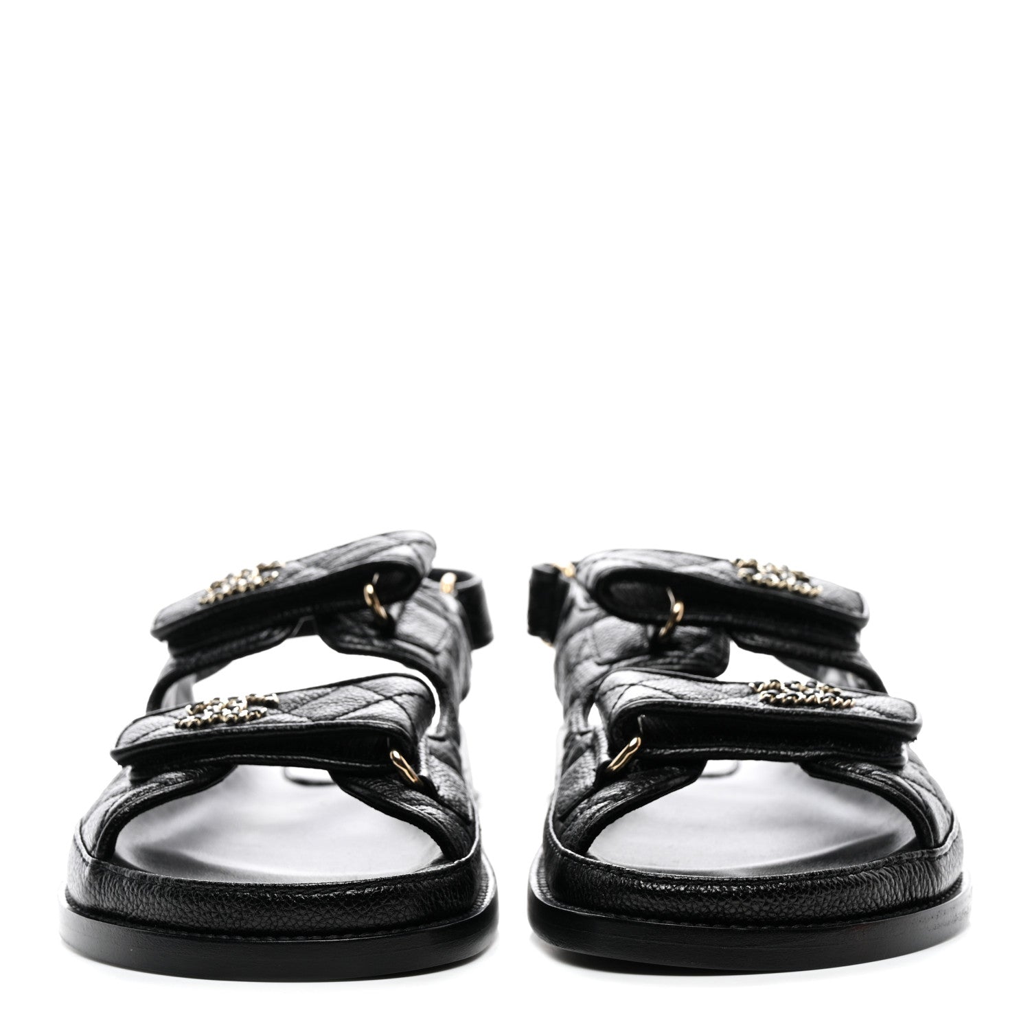 Chanel Grained Calfskin Velcro Dad Sandals 36.5 Black 2 of 9
