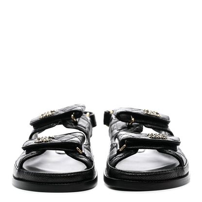 Chanel Grained Calfskin Velcro Dad Sandals 36.5 Black 2 of 9