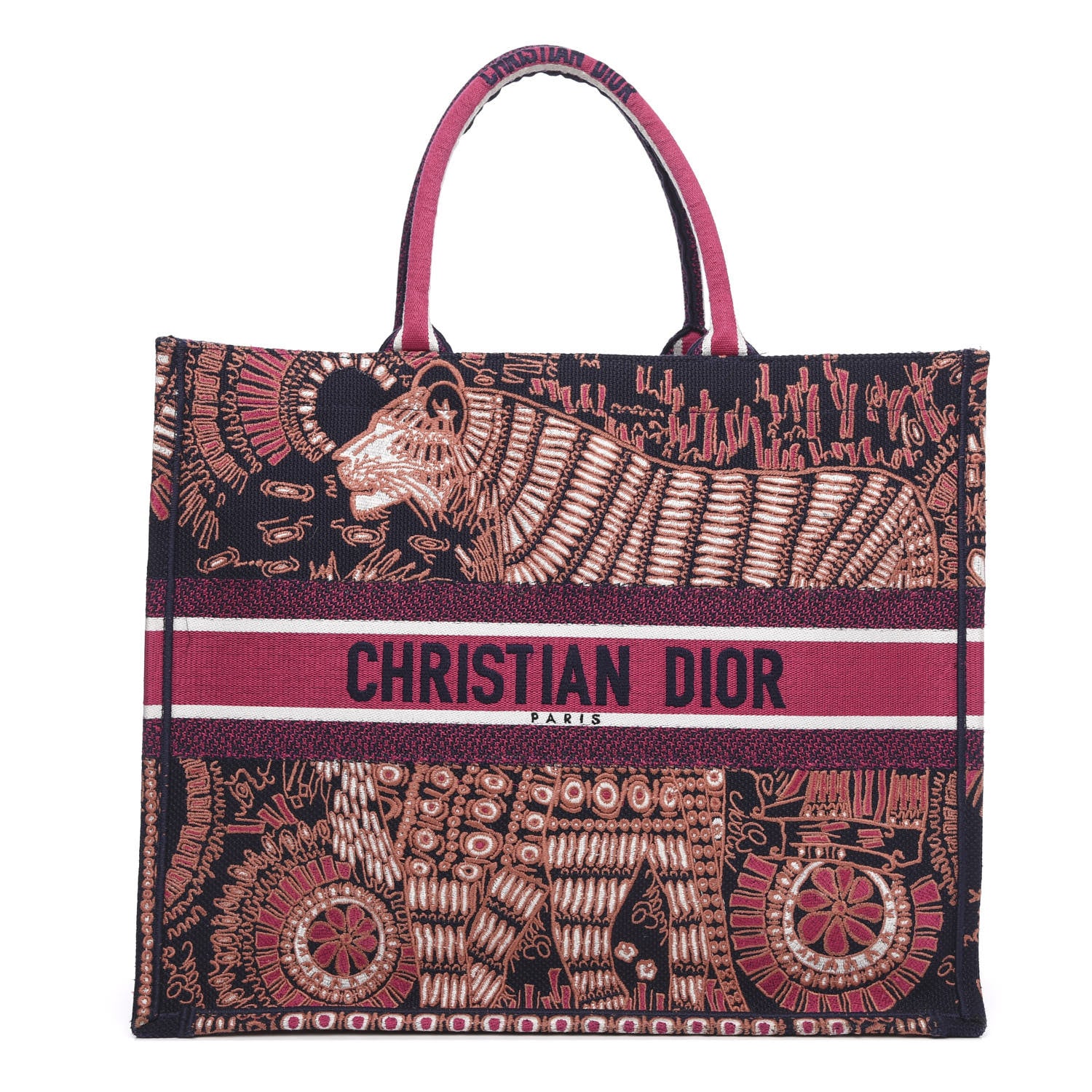Christian Dior Canvas Embroidered Dior Animals Tiger Book Tote Deep Blue Fuchsia 1 of 12