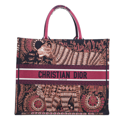 Christian Dior Canvas Embroidered Dior Animals Tiger Book Tote Deep Blue Fuchsia 1 of 12