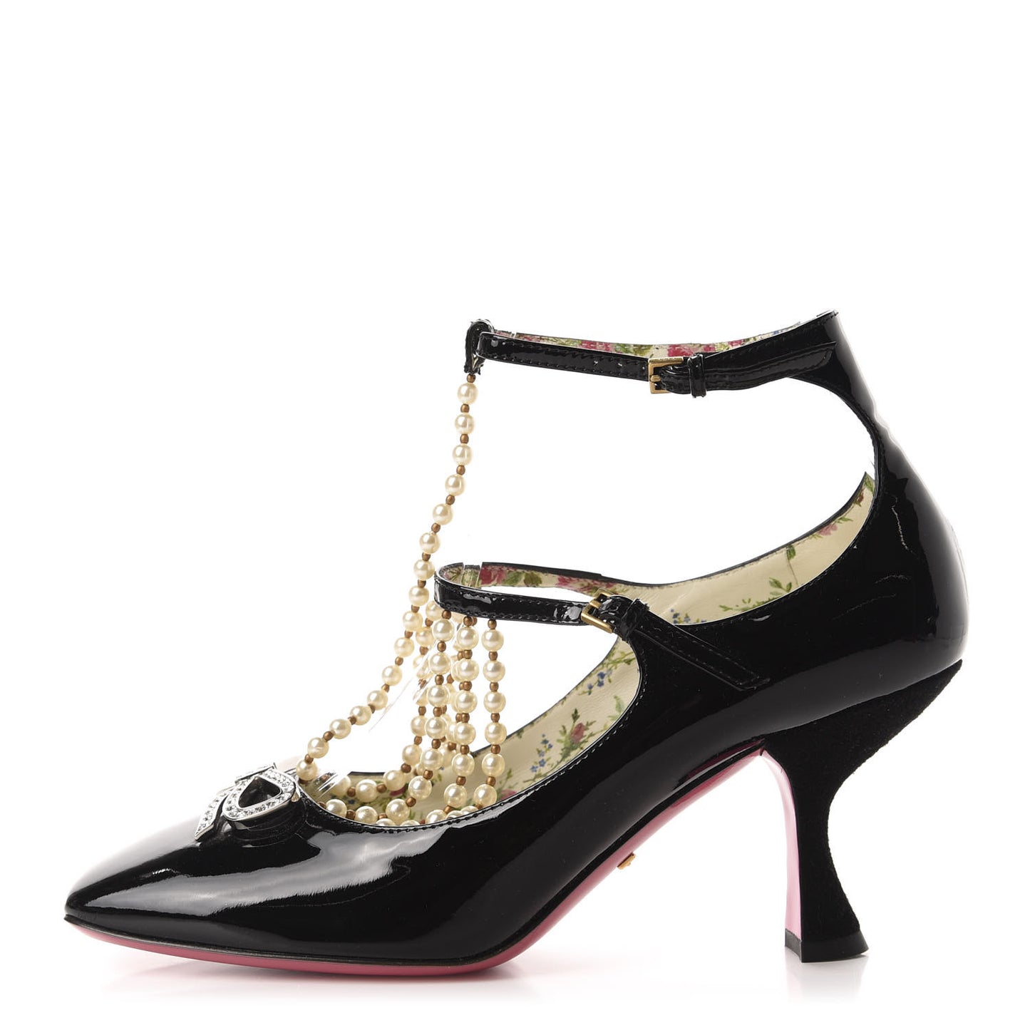 Patent Pearl Taide T-Strap Mid Heel Pumps 37 Black