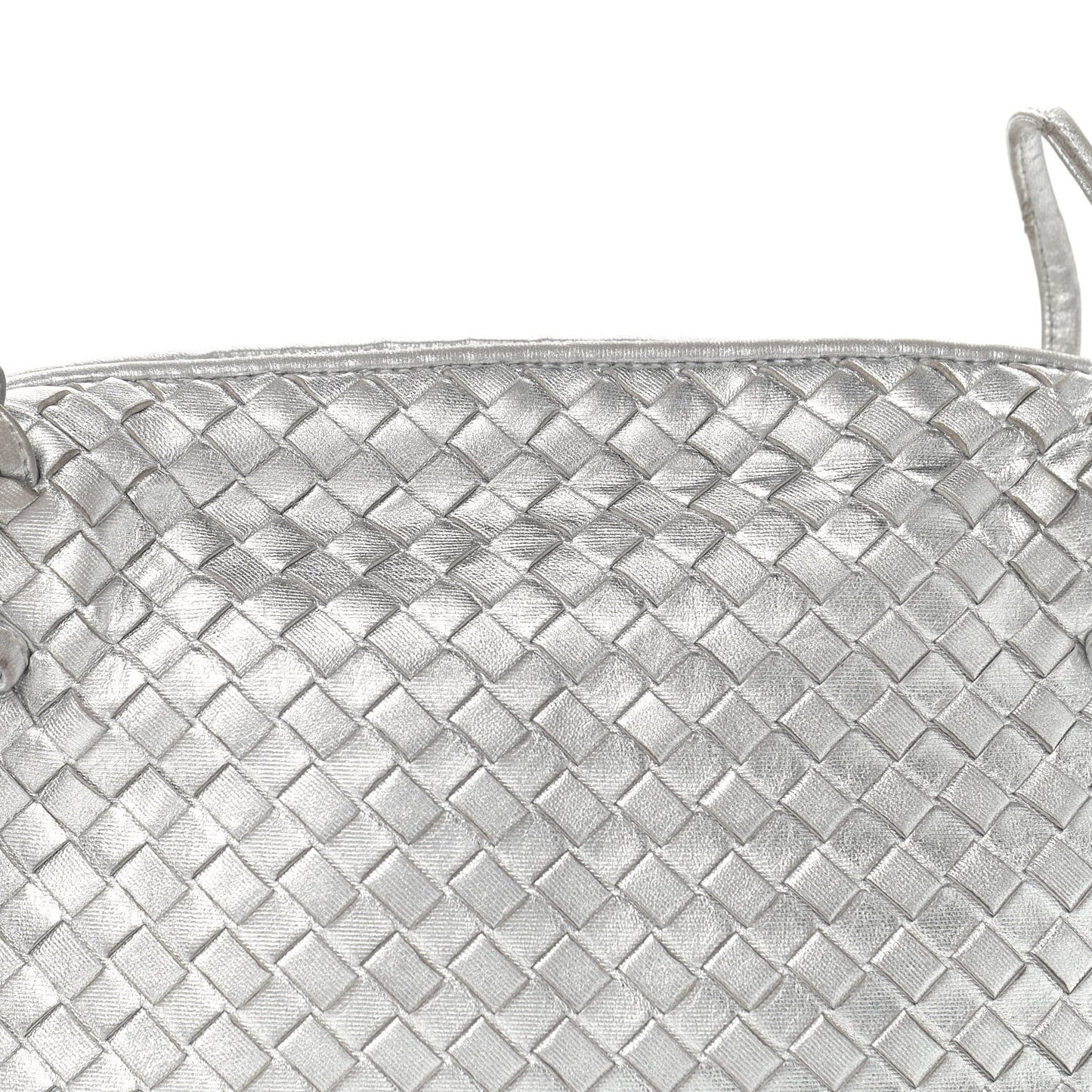 Metallic Nappa Intrecciato Nodini Crossbody Messenger Silver