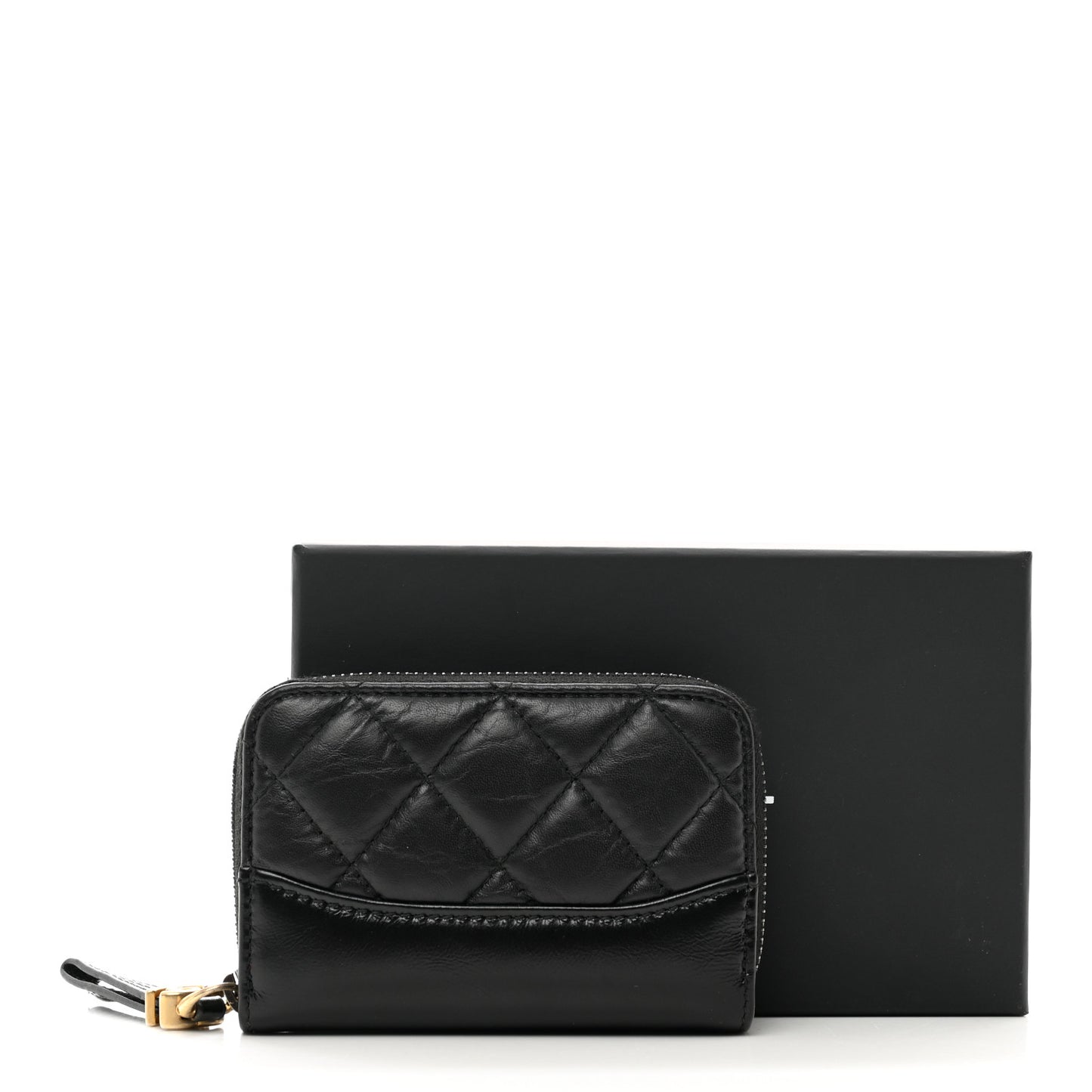 Aged Calfskin Quilted Gabrielle Zip Around Coin Purse Wallet Black