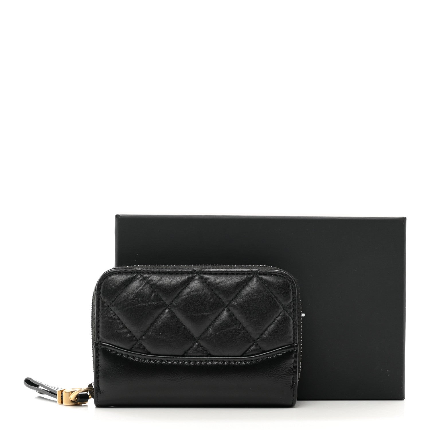 Chanel Aged Calfskin Quilted Gabrielle Zip Around Coin Purse Wallet Black 9 of 9