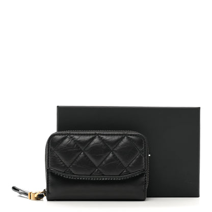 Chanel Aged Calfskin Quilted Gabrielle Zip Around Coin Purse Wallet Black 9 of 9