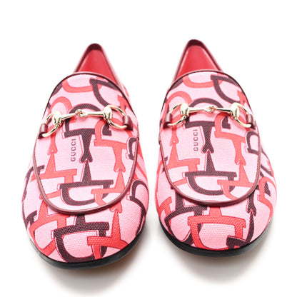 Gucci Betis Glamour Canvas Horsebit Print Womens Jordaan Loafers 36 Pink Rosso Ancora 3 of 10