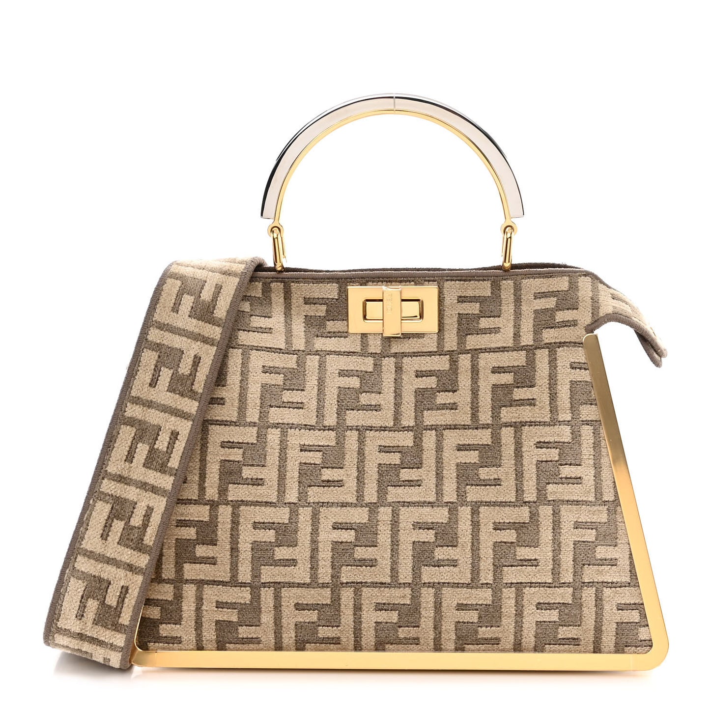 Chenille Suede Metal FF Small Peekaboo I SEE U Satchel Tortora Nuvola