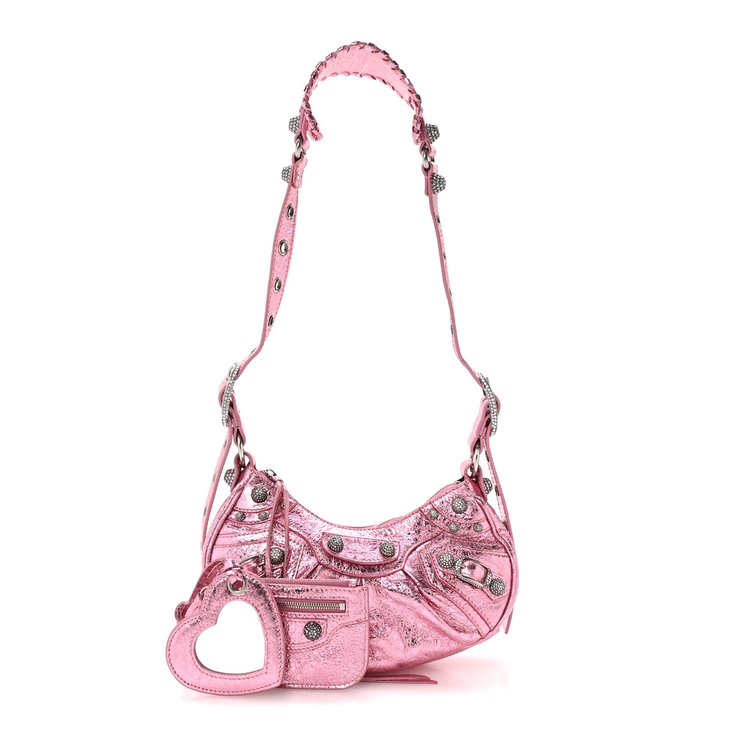 Metallic Agneau Arena Crystal Le Cagole Shoulder Bag XS Met Pink
