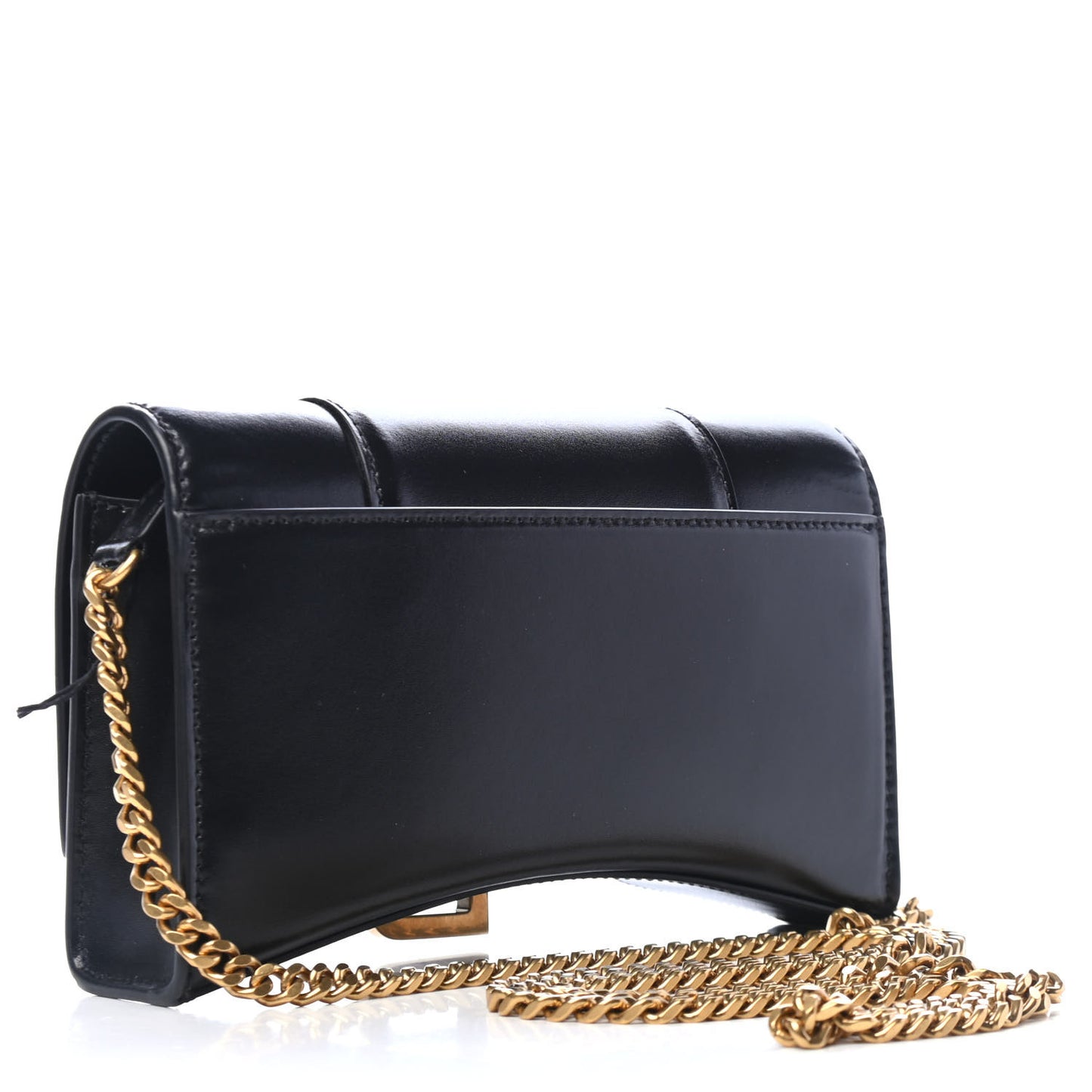Shiny Box Calfskin Hourglass Chain Bag Black