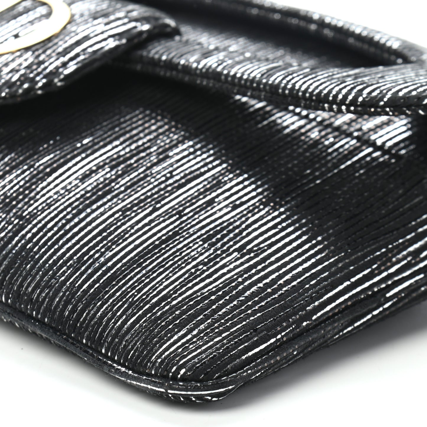 Metallic Nubuck Medium Diordouble Chain Bag Black Silver