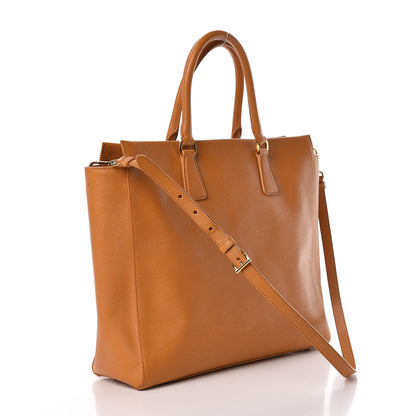 Prada Saffiano Lux Double Handle Shopping Tote Ocra 3 of 10