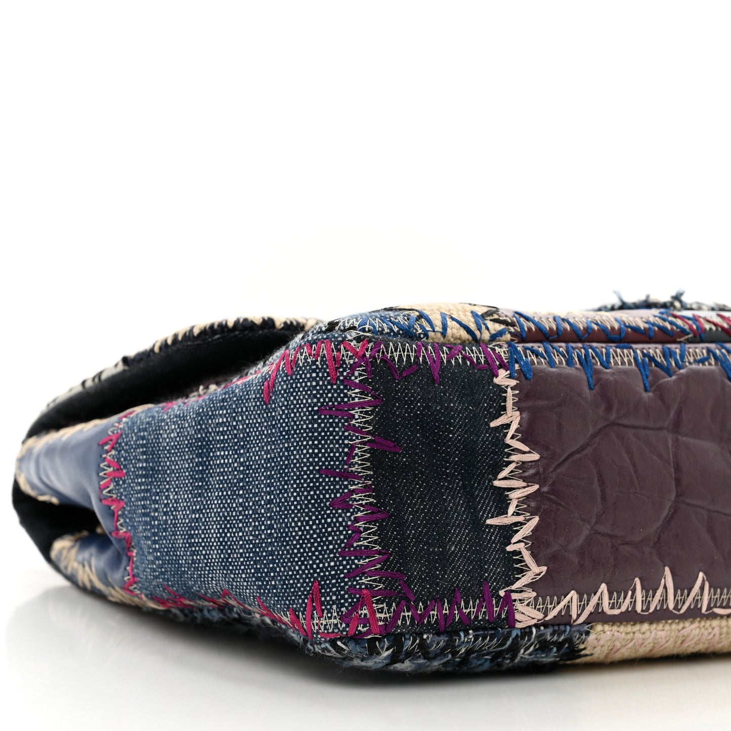 Denim Tweed Patchwork Jumbo Single Flap Multicolor