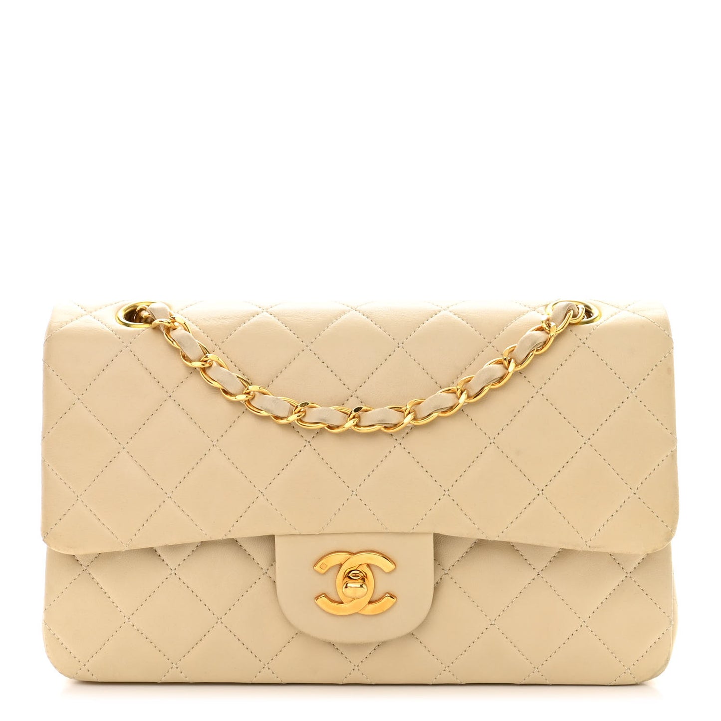 Lambskin Quilted Small Double Flap Beige