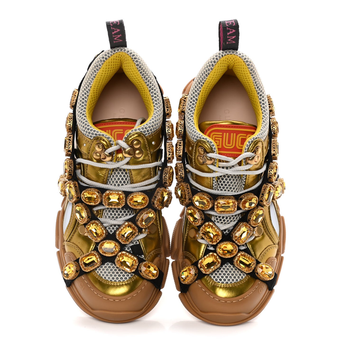 X SEGA Metallic Calfskin Mesh Removable Crystals Womens Flashtrek Sneakers 37 Oro Vecchio Mystic White Silver