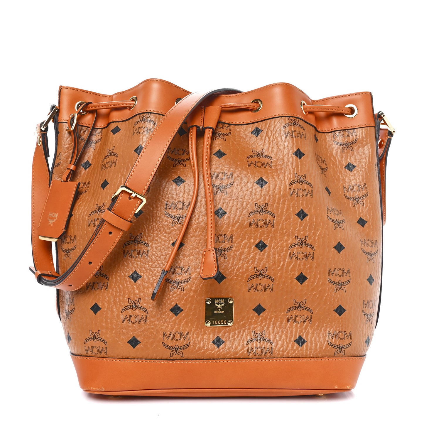 Visetos Small Heritage Drawstring Bucket Bag Cognac