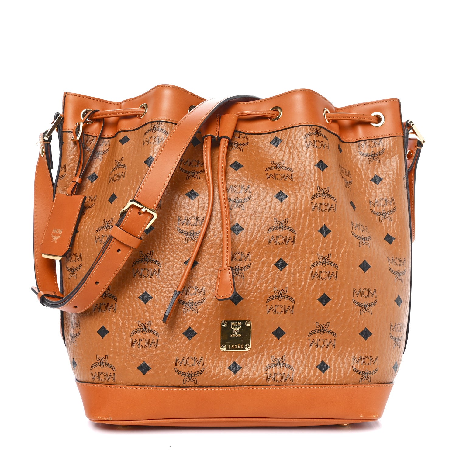 MCM Visetos Small Heritage Drawstring Bucket Bag Cognac 1 of 10