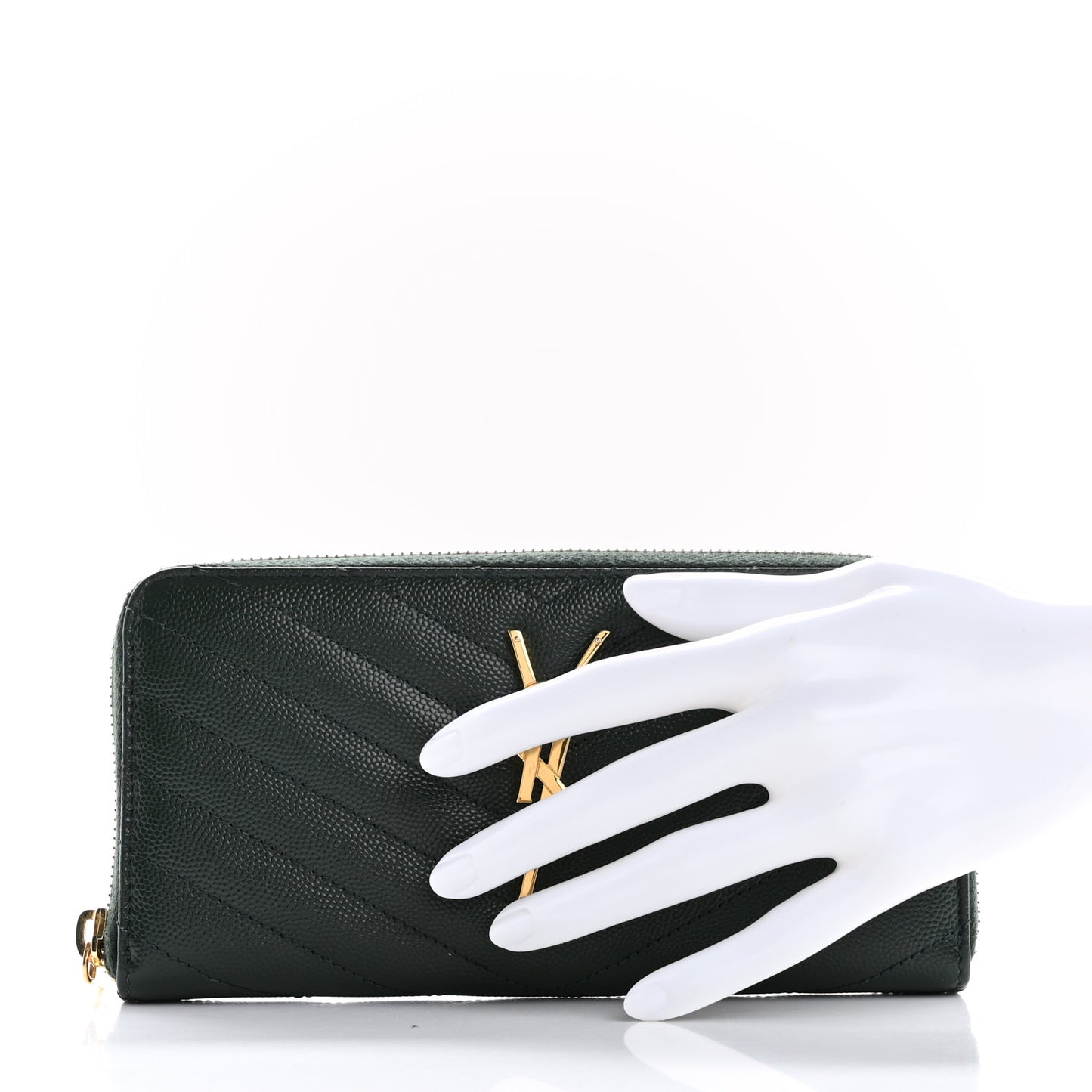 Grain De Poudre Matelasse Chevron Monogram Zip Around Wallet New Vert Fonce