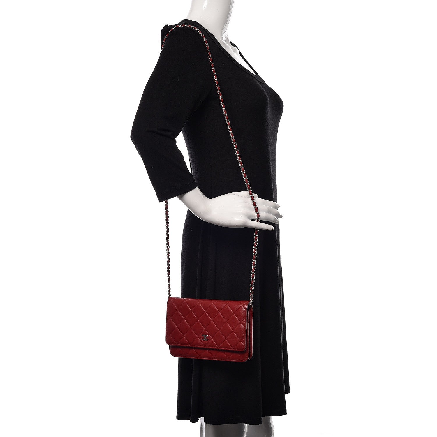 Chanel Lambskin Quilted Wallet On Chain WOC Red 2 of 12