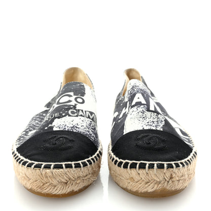 Chanel Printed Canvas Grosgrain 31 Rue Cambon Espadrilles 38 Black White 3 of 11