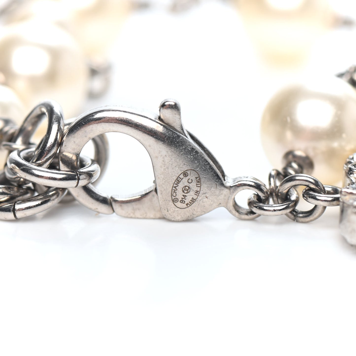 Baguette Crystal Pearl CC Bracelet Silver
