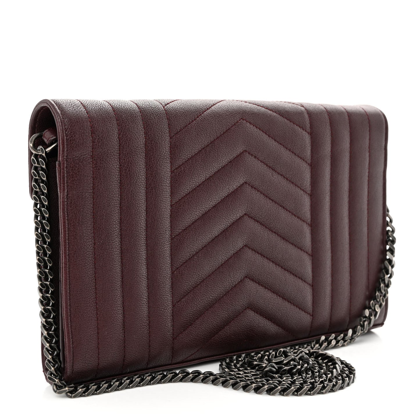 Sheepskin Tri-Quilt Monogram Envelope Chain Wallet Burgundy