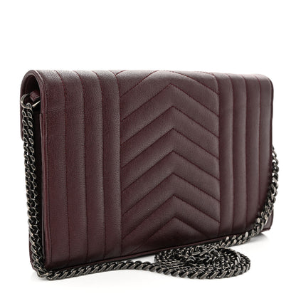 Saint Laurent Sheepskin Tri-Quilt Monogram Envelope Chain Wallet Burgundy 3 of 12