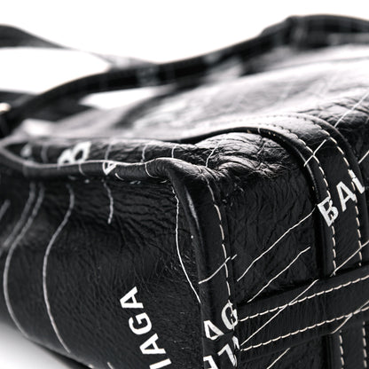 Balenciaga Agneau Arena Logo Multicolor Print XS Bazar Shopper Tote Black White 9 of 11