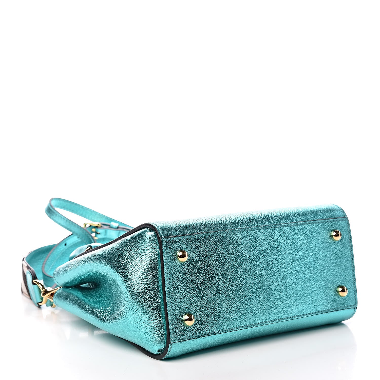 Burberry Metallic Soft Grain Calfskin Small Buckle Tote Emerald 5 of 18