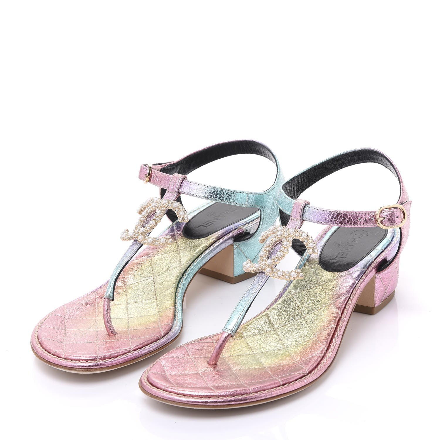 Chanel Goatskin Fantasy CC Pearl Thong Sandals 37.5 Multicolor 2 of 10