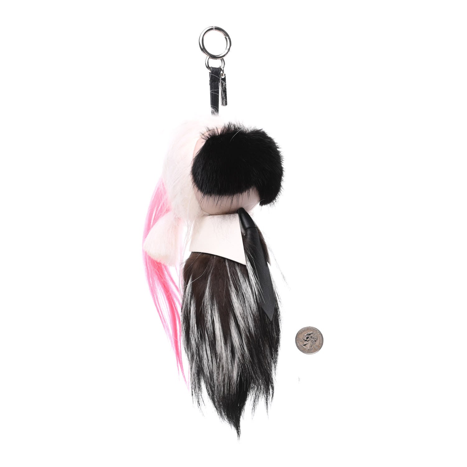 Fendi Fox Mink Goat Fur Nappa Karlito Bag Charm Black White Rosa 2 of 4
