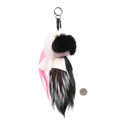 Fendi Fox Mink Goat Fur Nappa Karlito Bag Charm Black White Rosa 2 of 4