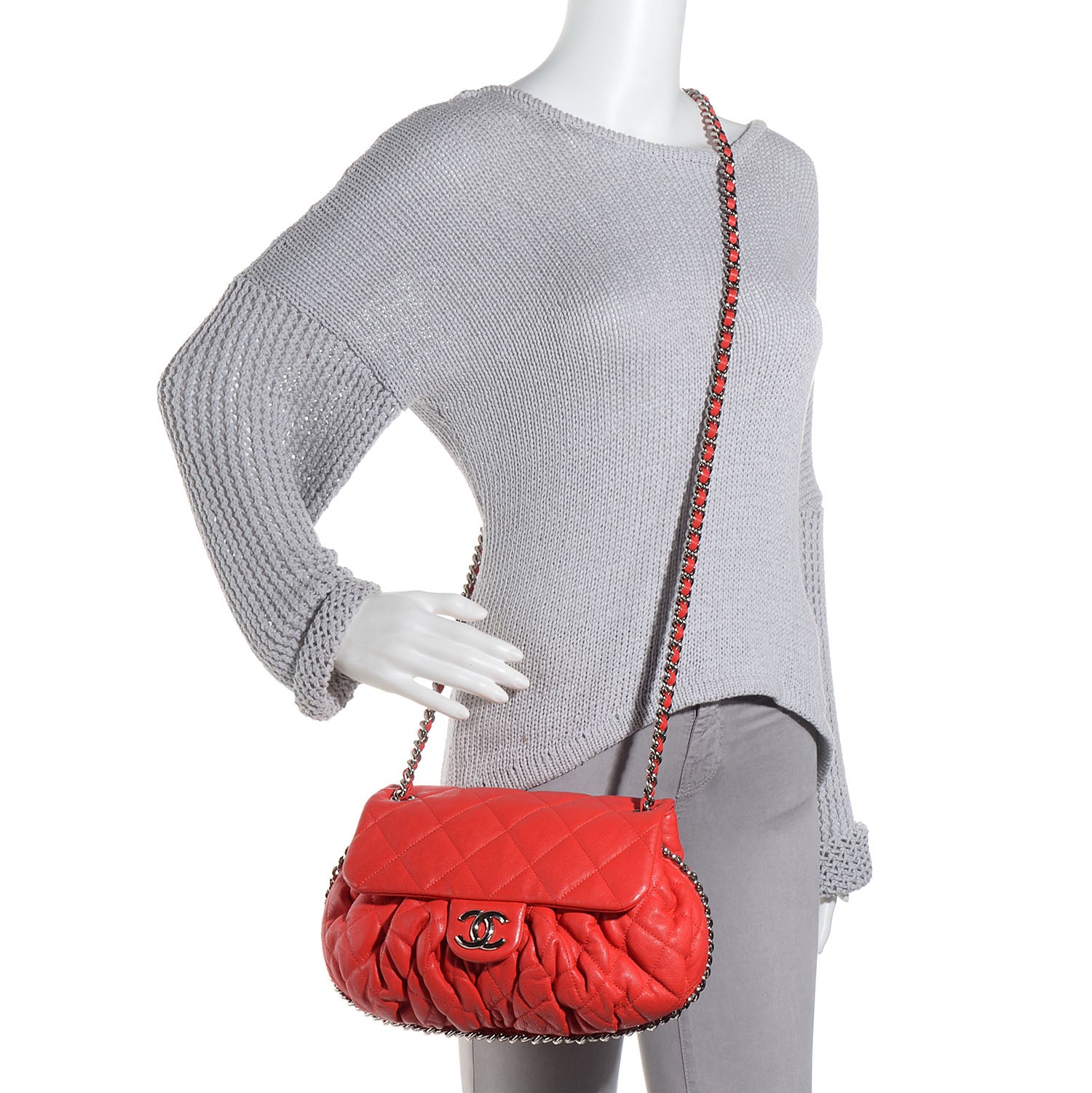 Chanel Washed Lambskin Chain Around Medium Messenger Coral 2 of 8