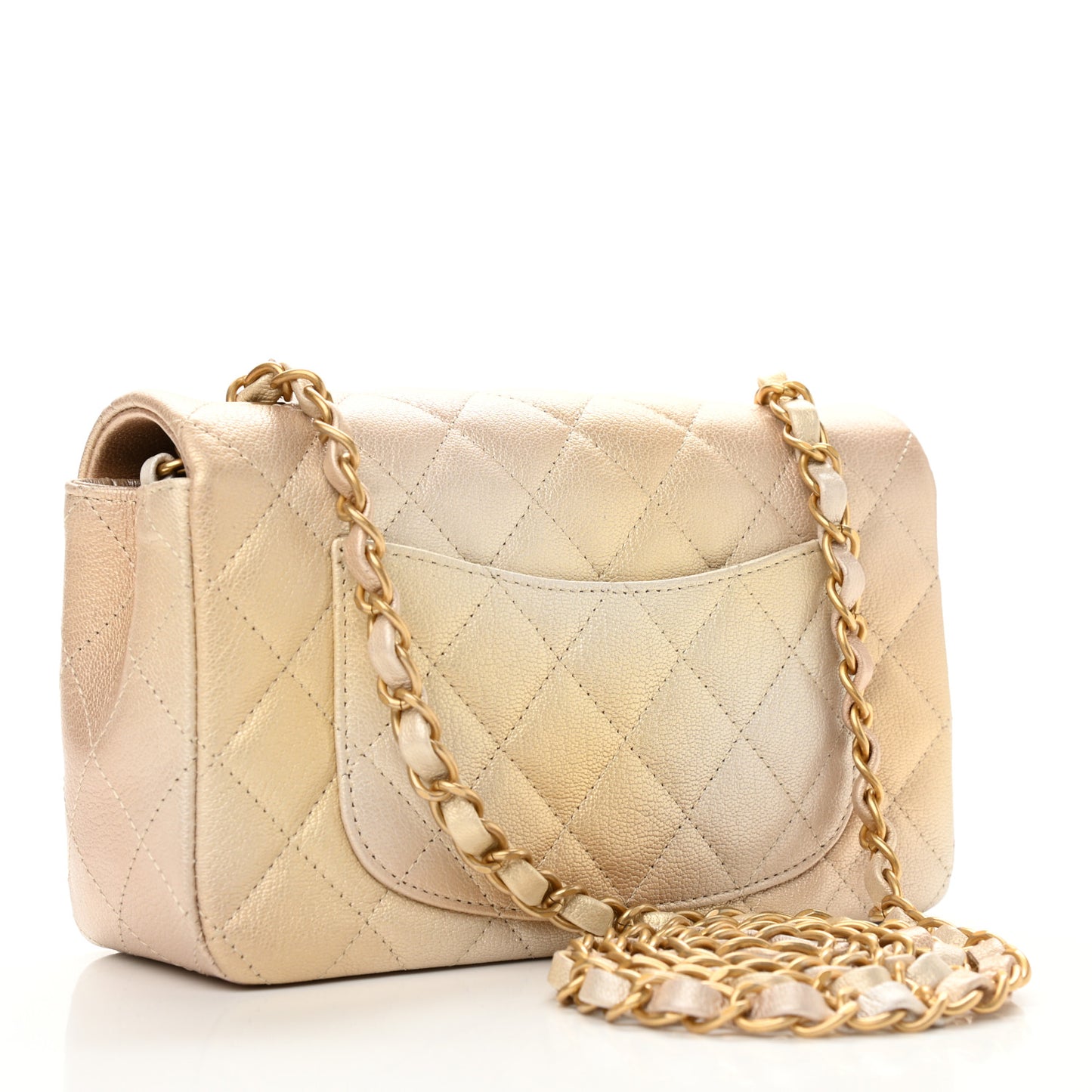 Metallic Goatskin Quilted Mini Rectangular Flap Gold