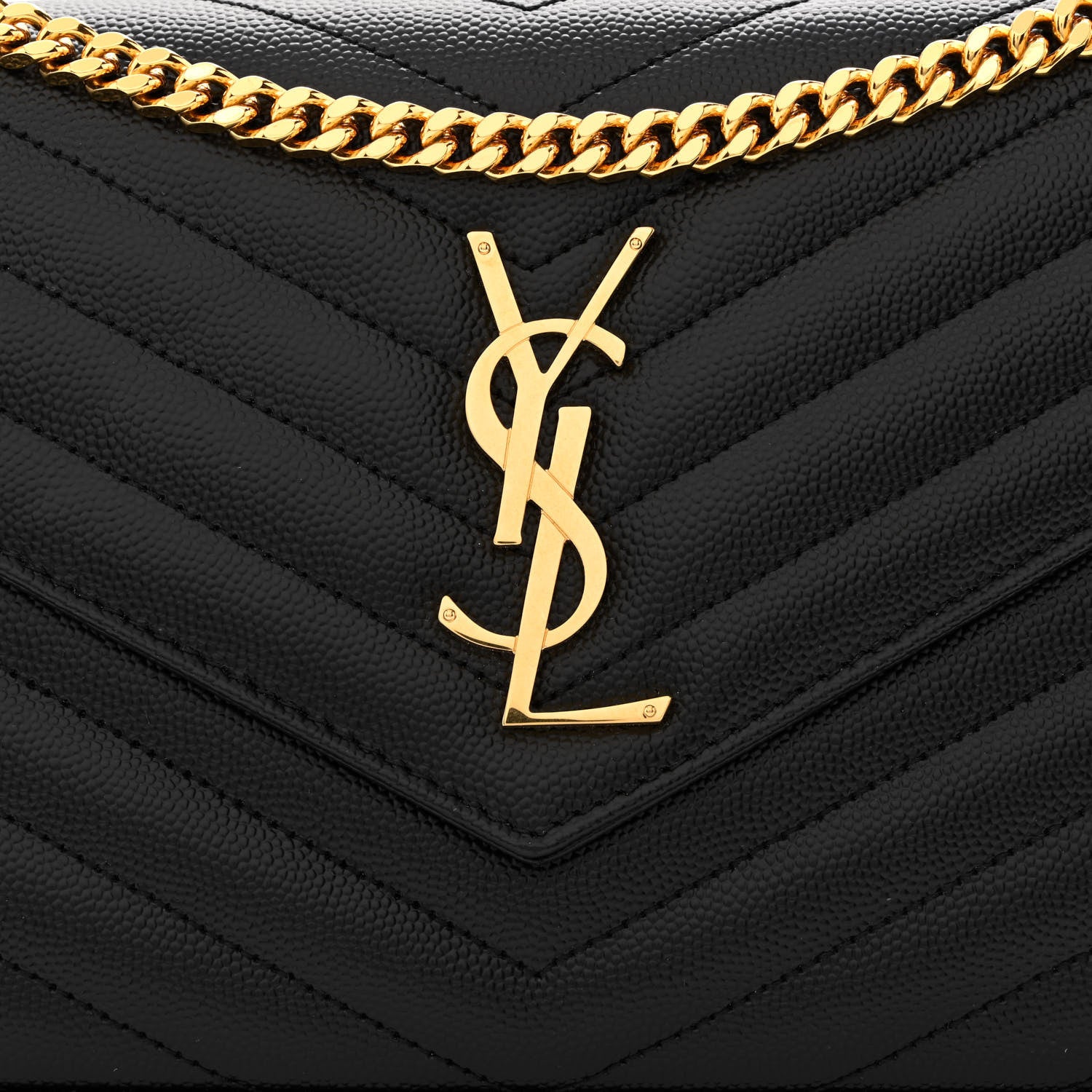 Saint Laurent Grain De Poudre Matelasse Chevron Monogram Chain Wallet Black 8 of 10
