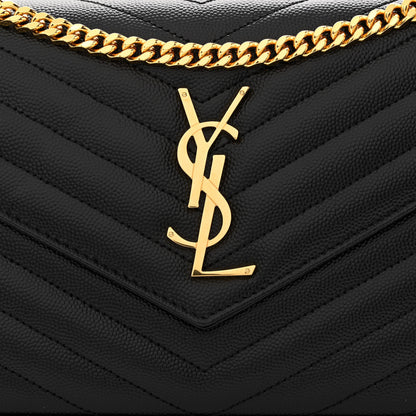 Saint Laurent Grain De Poudre Matelasse Chevron Monogram Chain Wallet Black 8 of 10