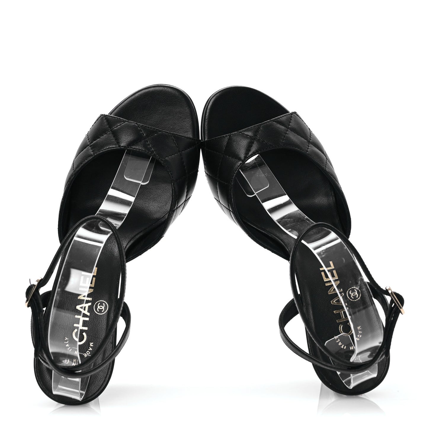 Lambskin Patent Quilted Wedge Sandals 37.5 Black