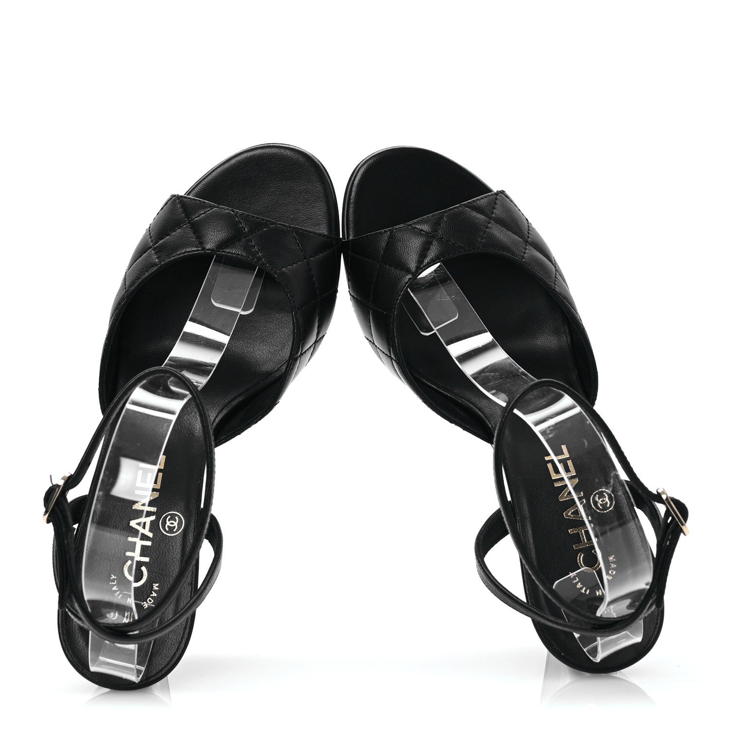 Chanel Lambskin Patent Quilted Wedge Sandals 37.5 Black 2 of 12