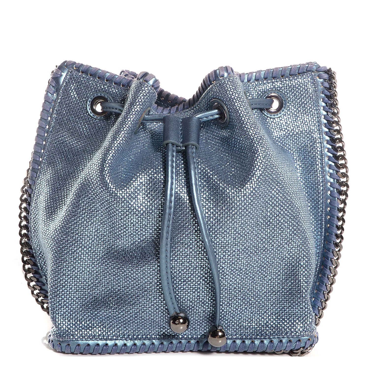 Stella McCartney Raffia Woven Mini Bucket Falabella Bag Metallic Blue 1 of 7