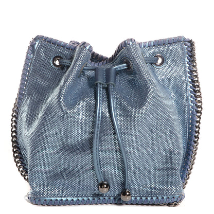 Stella McCartney Raffia Woven Mini Bucket Falabella Bag Metallic Blue 1 of 7