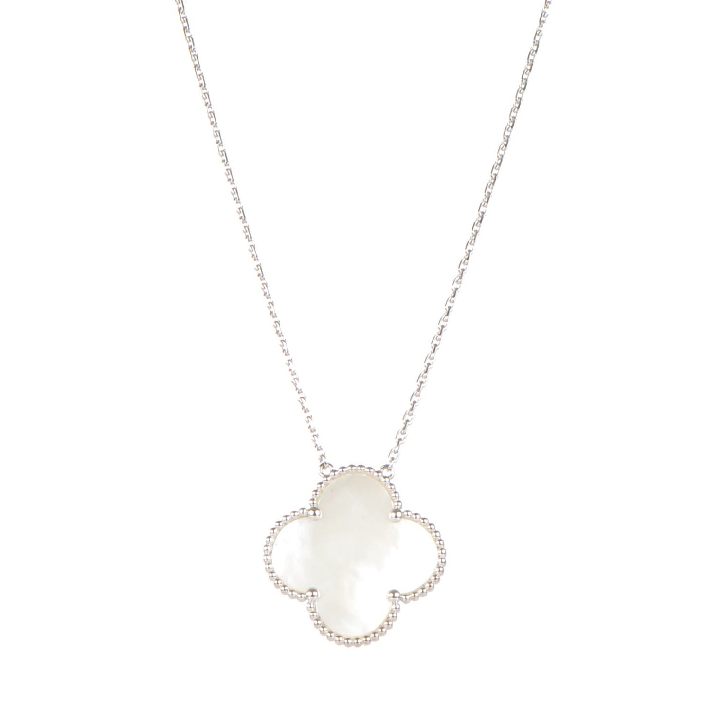18K White Gold Mother of Pearl Magic Alhambra Pendant Necklace
