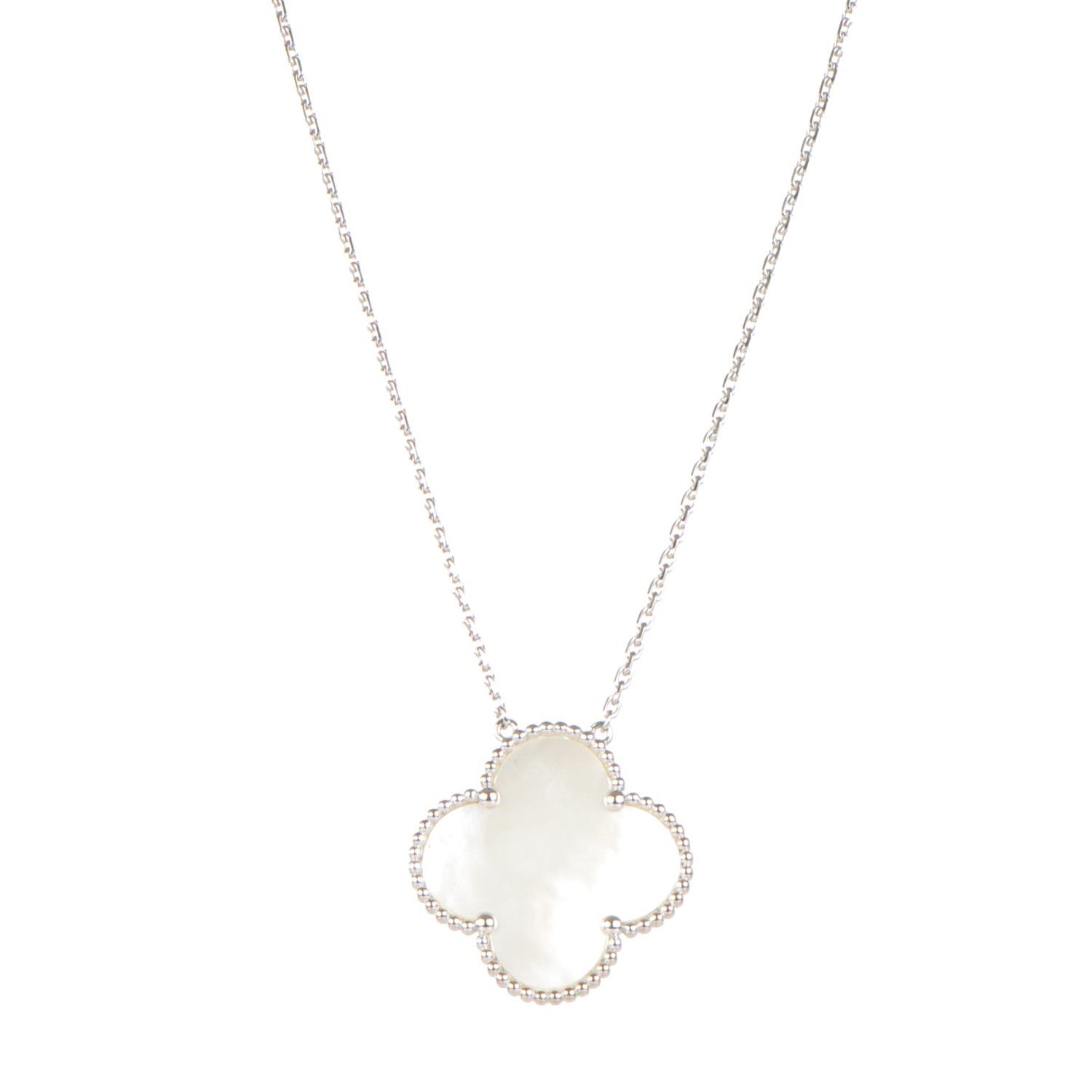 Van Cleef & Arpels 18K White Gold Mother of Pearl Magic Alhambra Pendant Necklace 1 of 6
