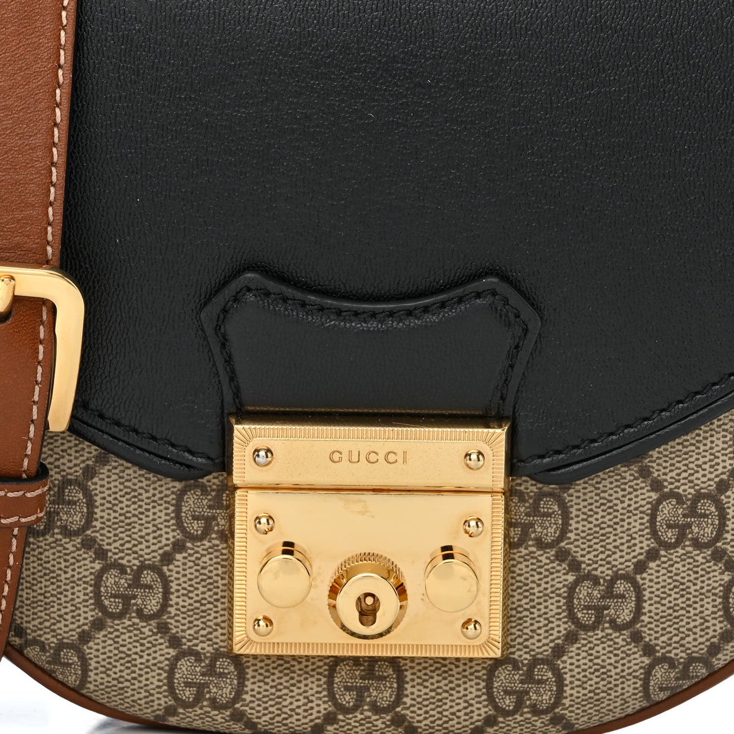 GG Supreme Monogram Calfskin Small Padlock Messenger Shoulder Bag Beige Black Cuir
