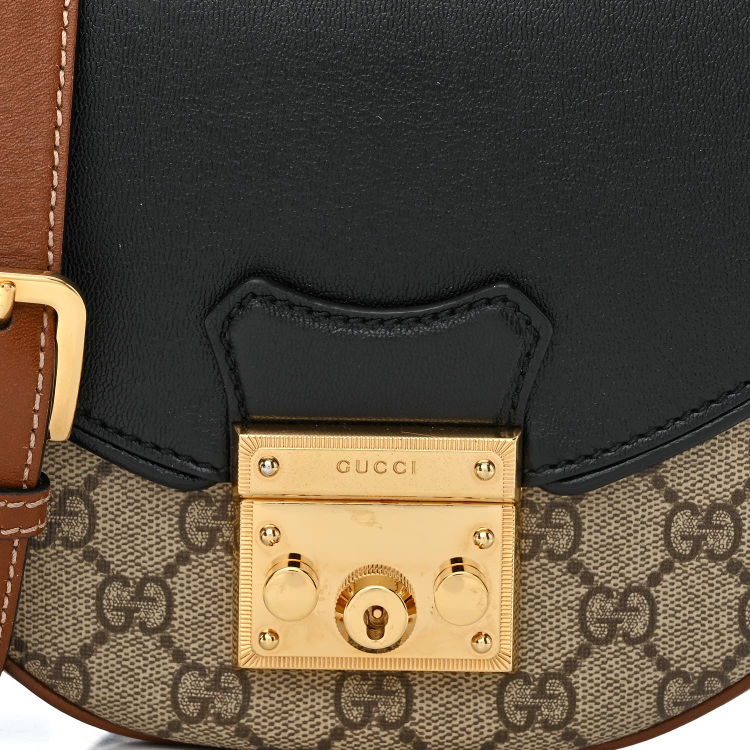 Gucci GG Supreme Monogram Calfskin Small Padlock Messenger Shoulder Bag Beige Black Cuir 8 of 11