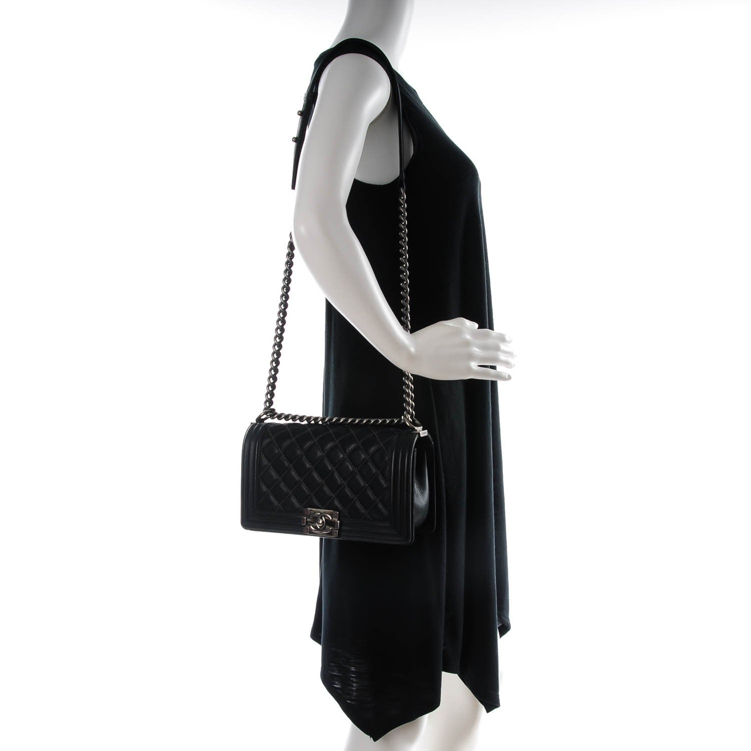 Chanel Iridescent Calfskin Quilted Medium Boy Flap Black 2 of 8