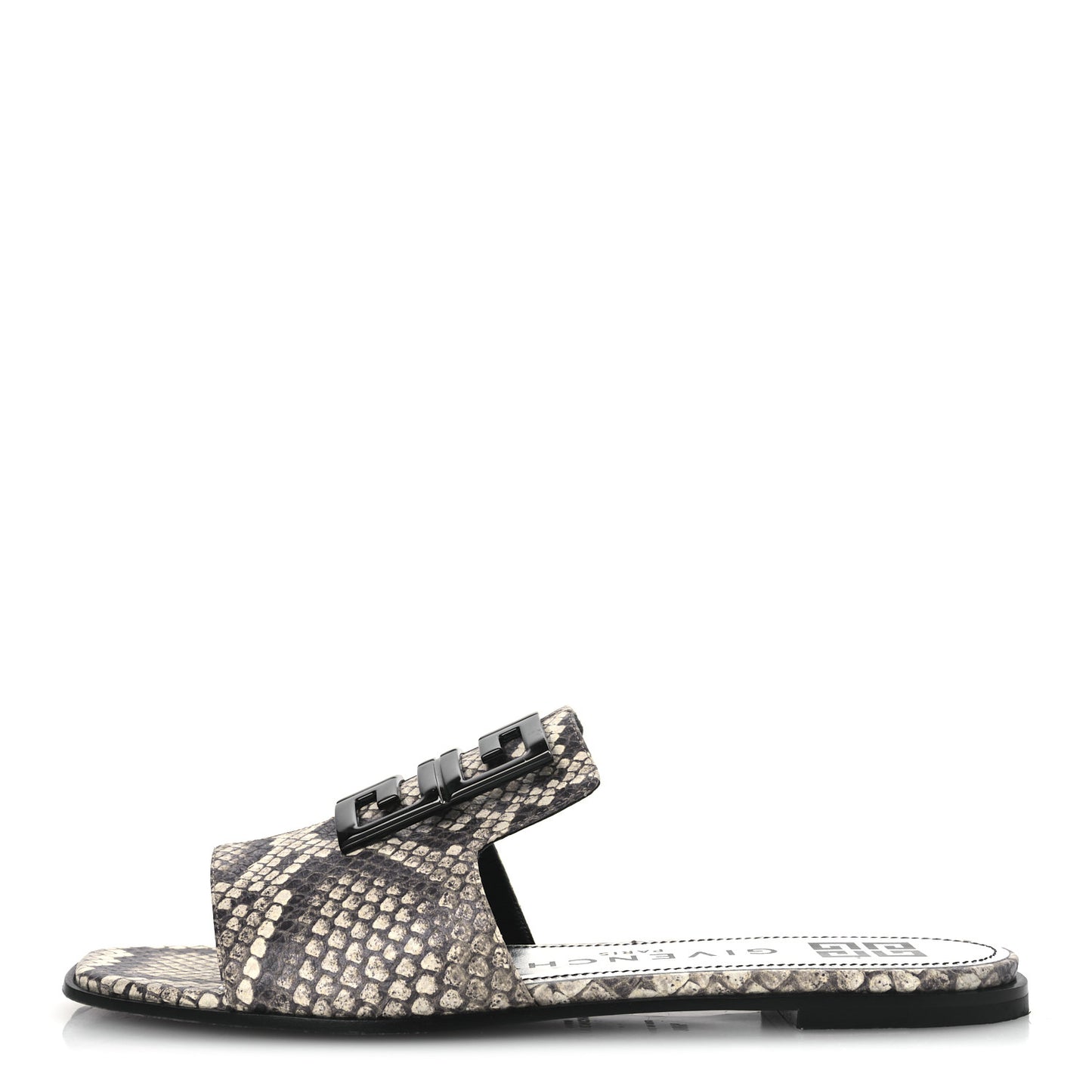 Calfskin Snakeskin Print 4G Flat Sandals 38.5 Stone Grey