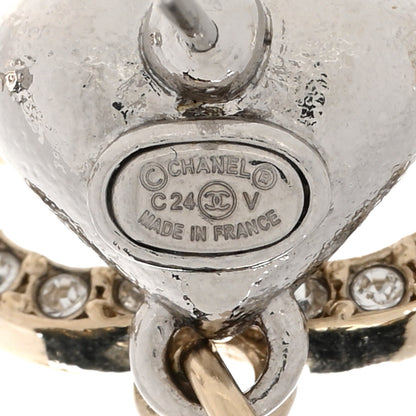 Chanel Crystal CC Heart Drop Earrings Gold Silver 4 of 4