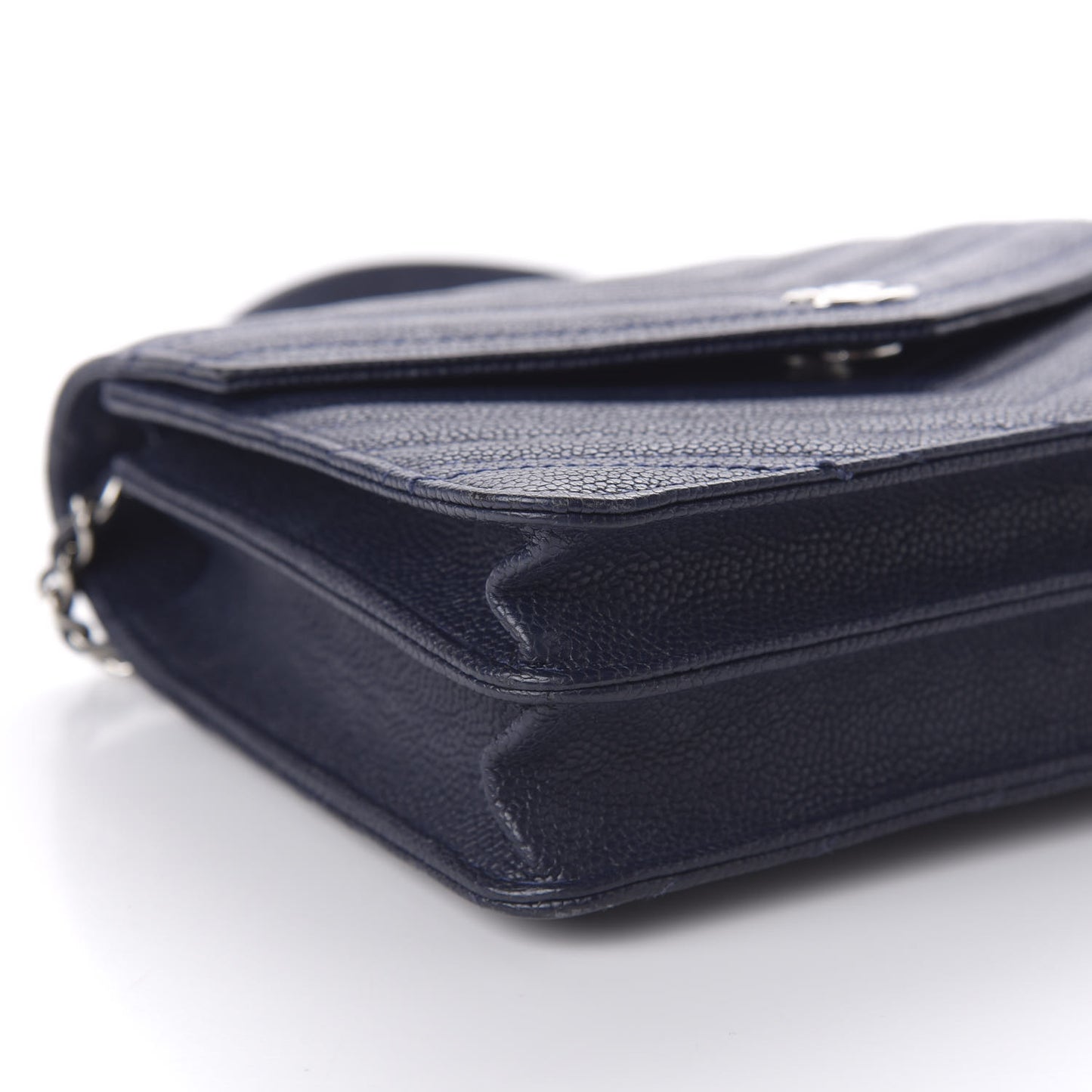 Caviar Chevron Quilted Square Wallet On Chain WOC Blue