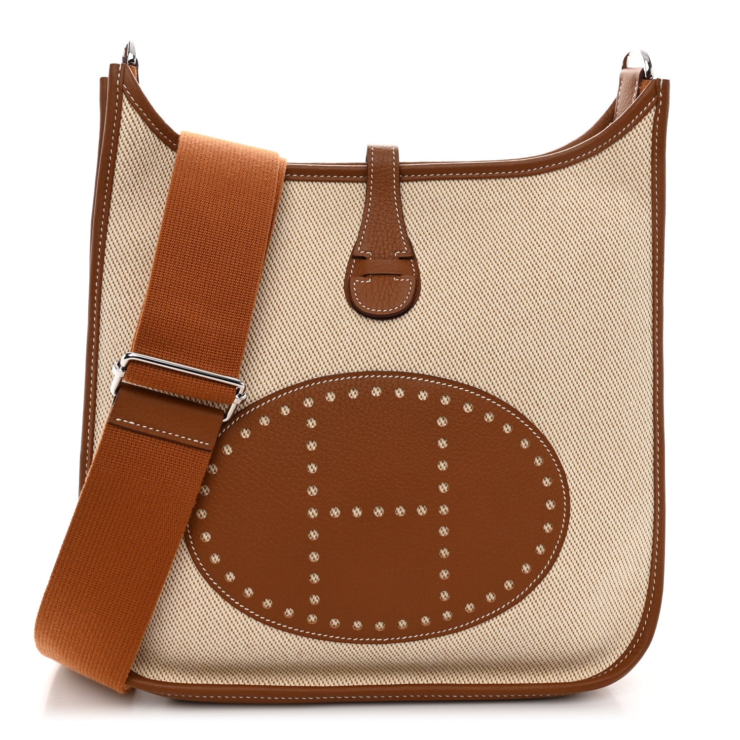 Hermes Toile Taurillon Clemence Evelyne PM Gold Ecru 1 of 10