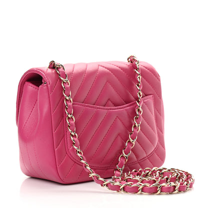 Chanel Lambskin Chevron Quilted Mini Square Flap Fuchsia 3 of 16